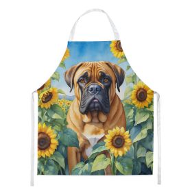Bullmastiff in Sunflowers Apron Cooking Kitchen Server Baking Crafts Gardening for Adult Women Men, Unisex, Large, Multicolor