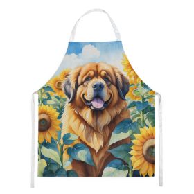 Tibetan Mastiff in Sunflowers Apron Cooking Kitchen Server Baking Crafts Gardening for Adult Women Men, Unisex, Large, Multicolor