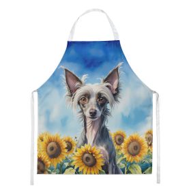 Chinese Crested in Sunflowers Apron Cooking Kitchen Server Baking Crafts Gardening for Adult Women Men, Unisex, Large, Multicolor