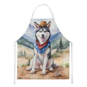 Siberian Husky Cowboy Welcome Apron Cooking Kitchen Server Baking Crafts Gardening for Adult Women Men, Unisex, Large, Multicolor