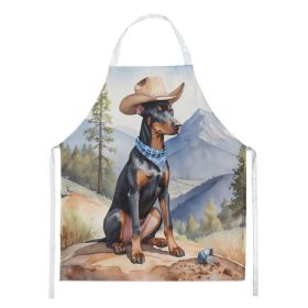 Doberman Pinscher Cowboy Welcome Apron Cooking Kitchen Server Baking Crafts Gardening for Adult Women Men, Unisex, Large, Multicolor