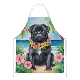 Black Pug Luau Apron Cooking Kitchen Server Baking Crafts Gardening for Adult Women Men, Unisex, Large, Multicolor