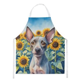American Hairless Terrier in Sunflowers Apron Cooking Kitchen Server Baking Crafts Gardening for Adult Women Men, Unisex, Large, Multicolor