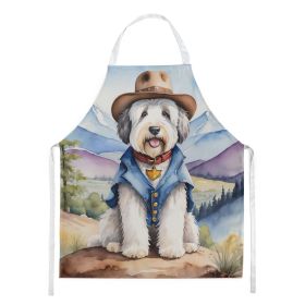 Old English Sheepdog Cowboy Welcome Apron Cooking Kitchen Server Baking Crafts Gardening for Adult Women Men, Unisex, Large, Multicolor