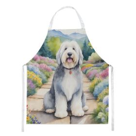 Old English Sheepdog Spring Path Apron Cooking Kitchen Server Baking Crafts Gardening for Adult Women Men, Unisex, Large, Multicolor