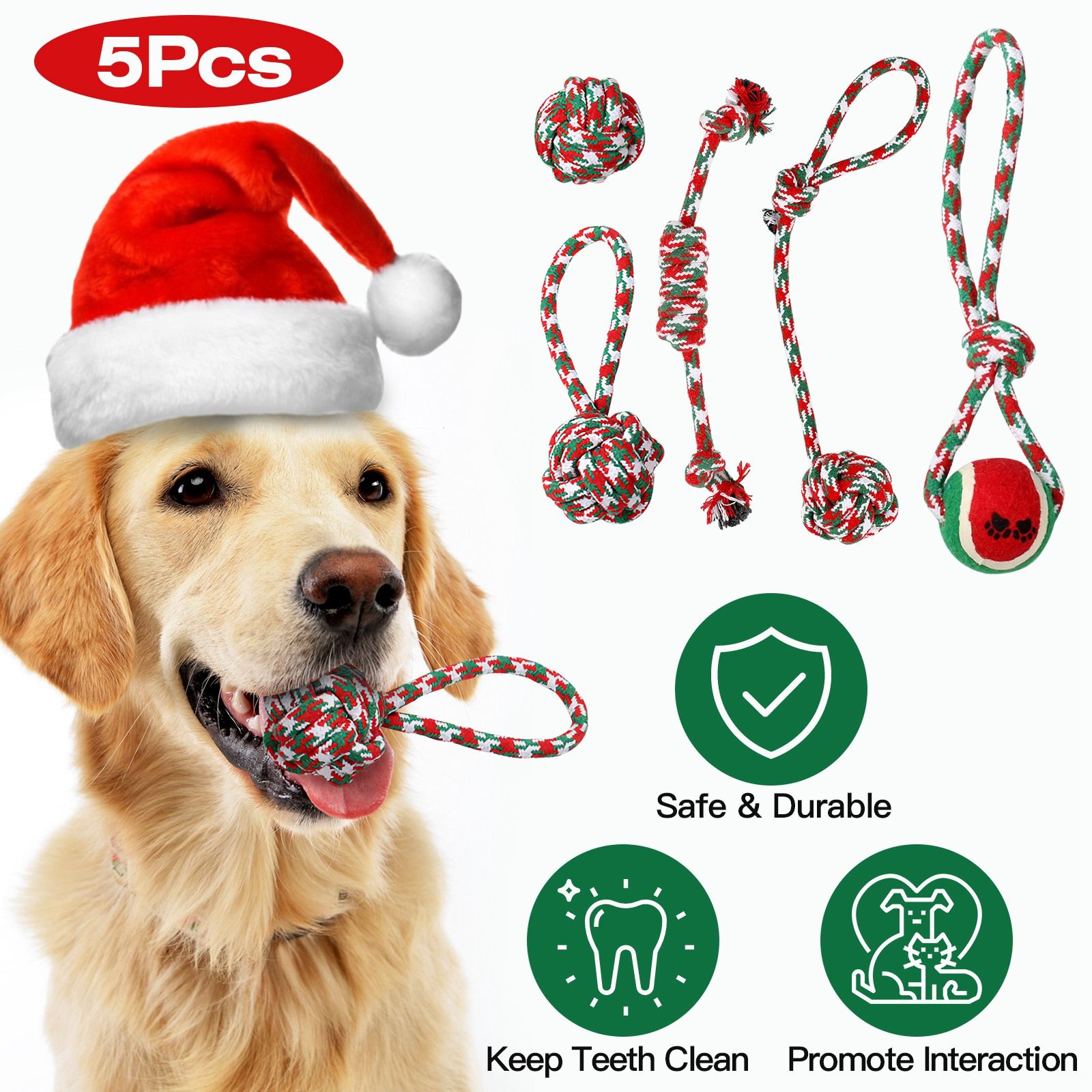 5Pcs Christmas Dog Rope Chew Toys Dog Interactive Toys Set for Puppy Small Medium Aggressive Chewers Dogs Training Teething Playing 5Pcs Christmas Dog Rope Chew Toys Dog Interactive Toys Set for Puppy Small Medium Aggressive Chewers Dogs Training Teething Playing