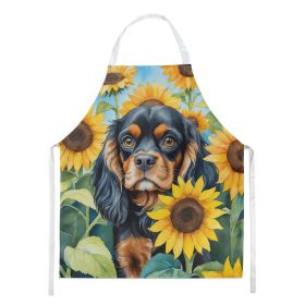Cavalier Spaniel in Sunflowers Apron Cooking Kitchen Server Baking Crafts Gardening for Adult Women Men, Unisex, Large, Multicolor (default: default)