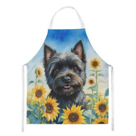 Cairn Terrier in Sunflowers Apron Cooking Kitchen Server Baking Crafts Gardening for Adult Women Men, Unisex, Large, Multicolor (default: default)