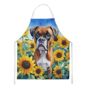 Boxer in Sunflowers Apron Cooking Kitchen Server Baking Crafts Gardening for Adult Women Men, Unisex, Large, Multicolor (default: default)