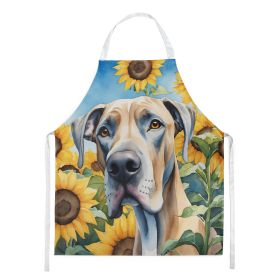 Great Dane in Sunflowers Apron Cooking Kitchen Server Baking Crafts Gardening for Adult Women Men, Unisex, Large, Multicolor (default: default)