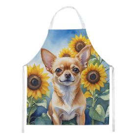 Chihuahua in Sunflowers Apron Cooking Kitchen Server Baking Crafts Gardening for Adult Women Men, Unisex, Large, Multicolor (default: default)