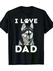 Siberian Husky Dog I Love Dad Family Puppy Daddy Fathers Day T-shirt for all seasons, men and women gift T-shirt 100% (Color: Black, size: L)