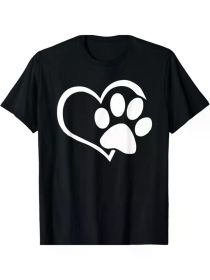Dog Dad Mom Puppy Shirt Love Dogs Paw Print Heart Women Men T-Shirt, All-Season, Family T-shirt. (Color: Black, size: M)