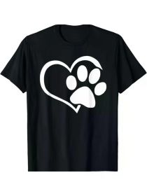 Dog Dad Mom Puppy Shirt Love Dogs Paw Print Heart Women Men T-Shirt, All-Season, Family T-shirt. (Color: Black, size: XL)