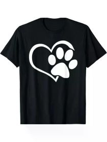 Dog Dad Mom Puppy Shirt Love Dogs Paw Print Heart Women Men T-Shirt, All-Season, Family T-shirt. (Color: Black, size: XXXL)