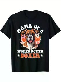 Mama of a Spoiled Rotten Boxer" T-Shirt - Soft Cotton, Black with Boxer Dog Breed Illustration, Casual Crew Neck, Perfect Gift for Pet Lovers (Color: Black, size: S)